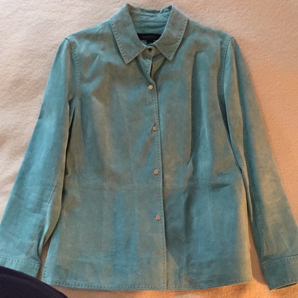 Suede leather light blue jacket